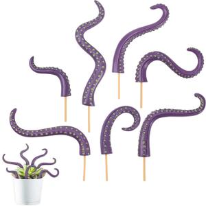4Pcs Octopus Tentacle Plant Stakes Glow in The Dark Resin Luminescent at Night Decorative Garden for Halloween, Funny Ornaments Octopus Weird Home Decor Supplies Potted Plants Indoor Outdoor (Purple)