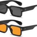 Classic Square Sunglasses for Women Men Trendy Thick Frame Rectangle Sun Glasses Chunky Black Shades (Z2(a1 Grey+orange))