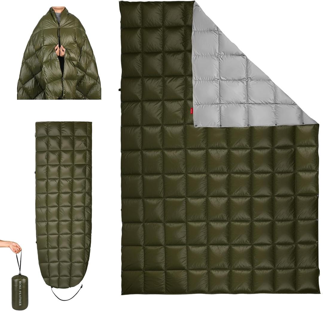 Down Camping Blanket - Lightweight, Packable, Warm & Puffy Outdoor Travel Quilt for Sleep, Hiking, Backpacking, Stadium, Festivals, Water-Resistant Sleeping Bag 55"x79"
