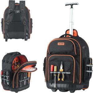 VEVOR Rolling Tool Backpack, 110 lbs Load Capacity, 45 Pockets Heavy Duty Roller Tool Bag on Wheels, Adjustable Telescoping Handle & Stable Base, Toolbag Organizers for Construction, Mechanic