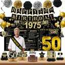 50th Birthday Decorations Men, Black Gold Back In 1975 Birthday Banner Decorations, Vintage 50th Birthday Table Decorations, Cake Topper, Balloons, Backdrop, Sash Party Supplies for Men