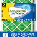 Maycold MERV 13 20x24x1 Air Filter (2-Pack), High-Efficiency Pleated AC & Furnace Filters, Actual Size: 19.70" x 23.70" x 0.75", Individually Wrapped in Plastic