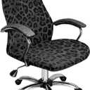 Black Leopard Print Office Chair Cover, Removable Computer Chair Slipcovers with Elastic Bottom Universal Rotating Desk High Back Seat Washable Chair Seat Protector-L