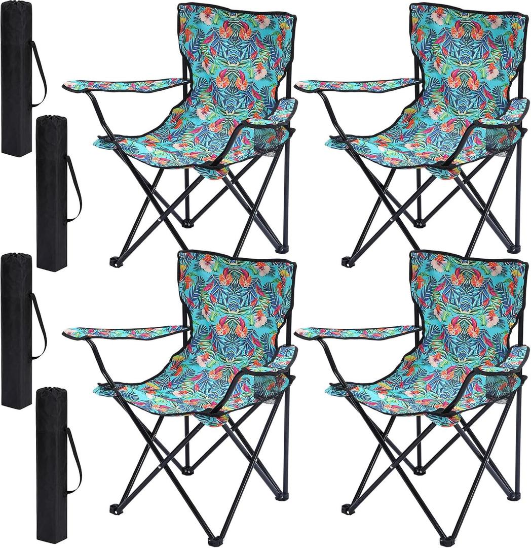 4 Pcs Floral Folding Chairs for Outside, Camping Chairs Set, Portable Lawn Chair with Armrests & Carry Bags, Outdoor Travel Lightweight Folding Chair for Picnic & Beach(Fresh Bloom)
