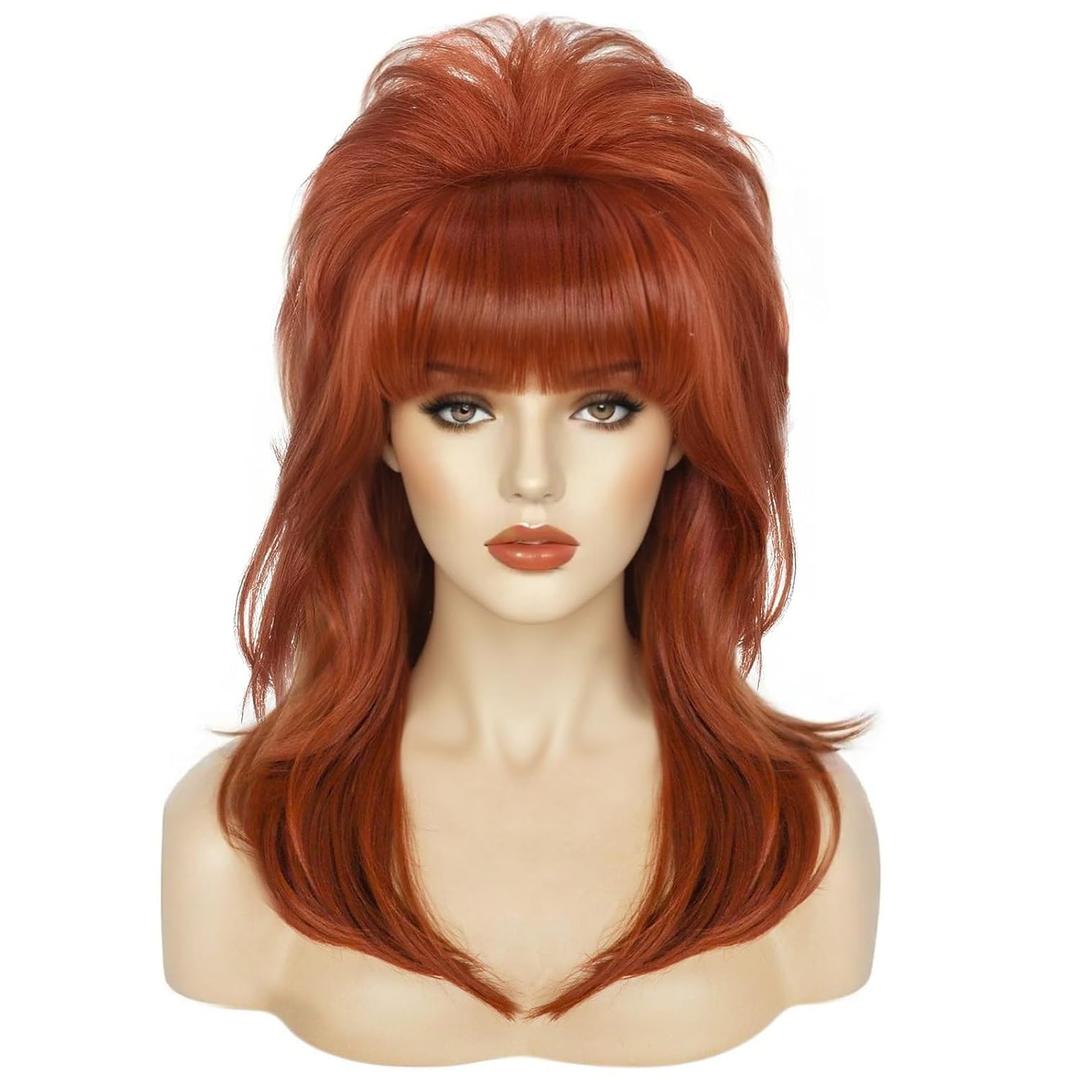 ANOGOL Hair Cap+Peg Bundy Wig Auburn Beehive Wig Bracelet 50s 60s 1950s 1960s for Women Red Housewife Fembot Wigs for Cosplay Costume Halloween Party