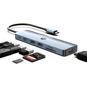 USB C HUB, 7 in 1 USB Docking Station, 4K HDMI, 100W Power Delivery, USB 3.0 Ports, Dual USB 2.0 Ports, SD/TF Card Reader, Compatible with iMac, Surface, XPS, Thinkpad, Galaxy, and More