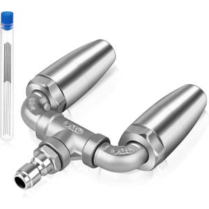 Boltigen Dual Turbo Nozzle Pressure Washer, 360 Rotating Spray Tips for Power Washer, 3.0 Orifice Stainless Steel Twin Turbo Nozzle, 1/4 Quick Connect, 4-6 GPM, 4000 PSI Max (Silver)