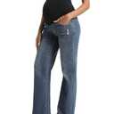 Foucome Women's Maternity Jeans Straight Leg Relaxed Fit Comfy Stretchy Trendy Pregnancy Denim Pants Vintage Blue, Size: M