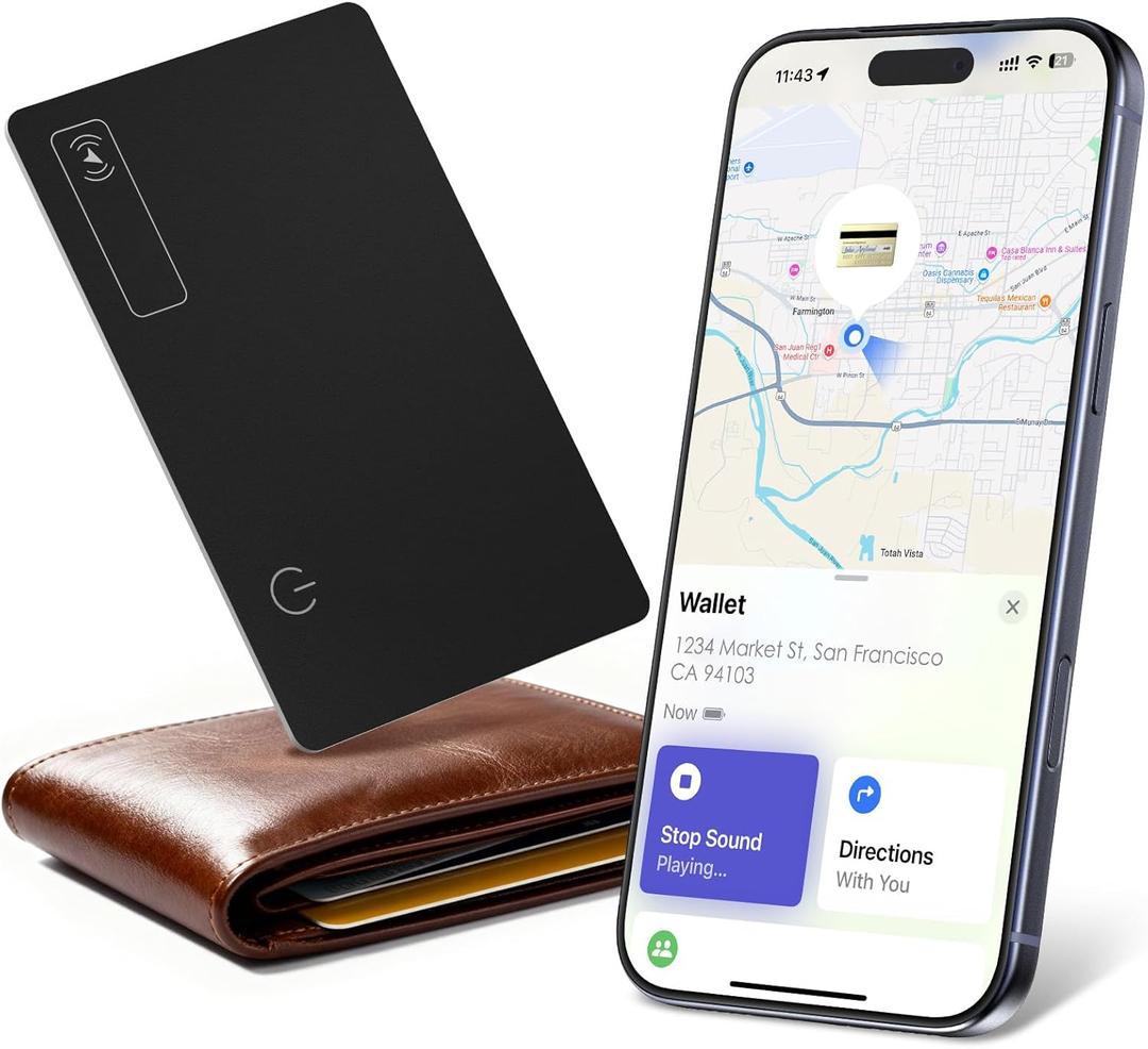 Wallet Tracker Card (Compatible for iOS only), 0.07in Slim Tracking Card, IP68 Waterproof Bluetooth Tracker Compatible with Apple Find My, Wireless Charging Item Locator for Purse, Passports