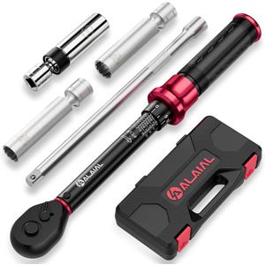 Magnetic Spark Plug Socket Set with Torque Wrench 3/8 Drive, 5-45 ft.lb/6.8-61 Nm, 5PCS Swivel Spark Plug Socket Set with Torque Wrench, Spark Plug Socket (14mm/16mm/5/8-inch), 10" Extension Bar