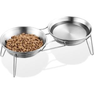 Elevated Cat Bowls, 5.9 Inch Wide Stainless Steel Cat Food Bowls with Metal Stand Whisker Stress-Free, Raised Food and Water Dish for Cats, Kitten