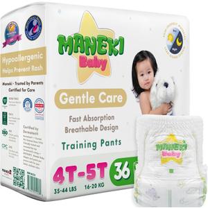 Maneki Baby Hypoallergenic Potty Training Pants 4T5T, 36 Count (3544 lbs), Pull-On Diaper Pants & Training Underwear, Soft, Unscented & High Absorbency for Overnight & Daily Use, XXL