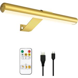 Picture Light Rechargeable Wireless Painting Lights with Remote Control, Battery Operated Art Display Lamp Full Metal Dartboard Light,300LM Dimmable Accent Light for Picture Portrait on Wall (13inch Standard 1-Pack, Gold)