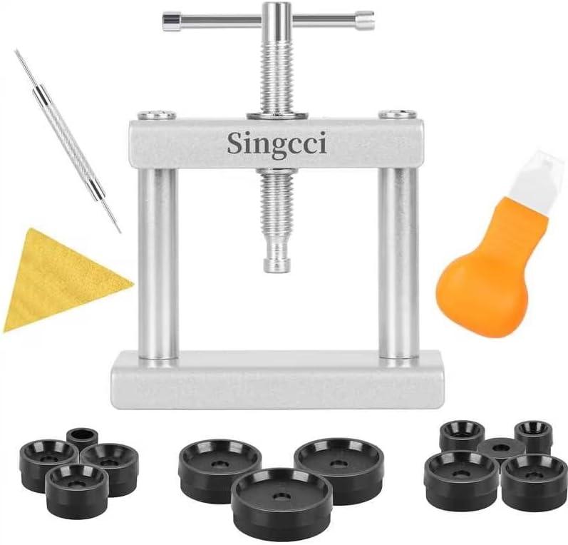 Singcci Watch Press Tool Set, Press Set Back Case Closer with 12 Molds, Watch Battery ReplacementBack Case Closer for Closing Caps, with Instructions