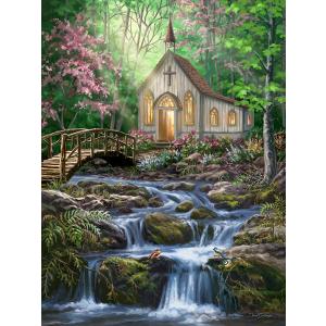 Springbok Peaceful Prayer 500 Piece Jigsaw Puzzle for Adults - Relaxing Church in The Woods - Unique Cut Pieces - Made in USA