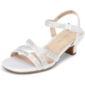 DREAM PAIRS Girls Sandals Low Heel Dress Open Toe Sandals Flower Wedding Party for Little Kid/ Big Kid, Size 2 Little Kid, White, SDSD2315K