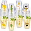 Meekoo 100 Pcs 12 oz Fiesta Cup Plastic Mexican Cup Clear Disposable Margarita Glasses Cinco De Mayo Party Decorations for Tequila Birthday Party Drinkware Taco Supplies, 4 Style