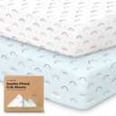 KeaBabies 2-Pack Organic Crib Sheets for Boys, Girls - 52x28 Fitted Crib Mattress Sheet Neutral, Breathable Jersey Cotton Cover for Baby Bed, Toddler Mattress, Soft & Cute Prints (Jolly Rainbow)