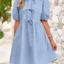 PRETTYGARDEN Womens 2025 Summer Casual Short Sleeve Dresses A Line Bow Tie Front Babydoll Loose Cute Mini Dress with Pockets (S)