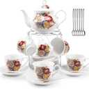 Tea Sets 26-Piece Porcelain Tea Set for Adults,Ceramic Tea Cups (7oz) & Teapot (28oz) with European Vintage Floral Design,Tea Sets For Women Tea Party High Tea,Ideal Gift