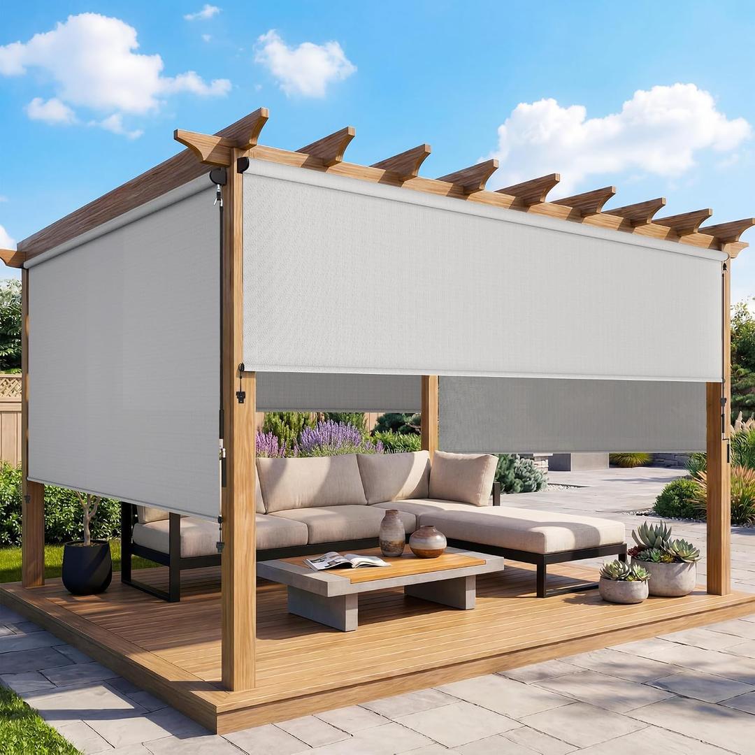 Outdoor Roller Shade, 420GSM New Material Sun Shades Outdoor Patio with 95% UV Protection, Cordless Aluminum Outdoor Blinds with Crank Handle, Patio Shade for Patio, Privacy Protection, 8'W X 8'H, 96"W x 96"H