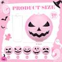 Riakrum 20 Pcs 8 Inch Pink Halloween Paper Lanterns Bulk Pink Jack-o'-Lantern Hanging Lanterns Halloween Pumpkin Decoration for Holiday Spooky Party Indoor Outdoor Decor