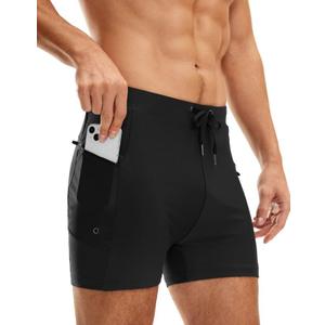 G Gradual Men's Swimsuit Trunks with Zipper Pockets Quick Dry Swimwear Bathing Suit Swim Briefs Board Shorts for Men (Black, M)