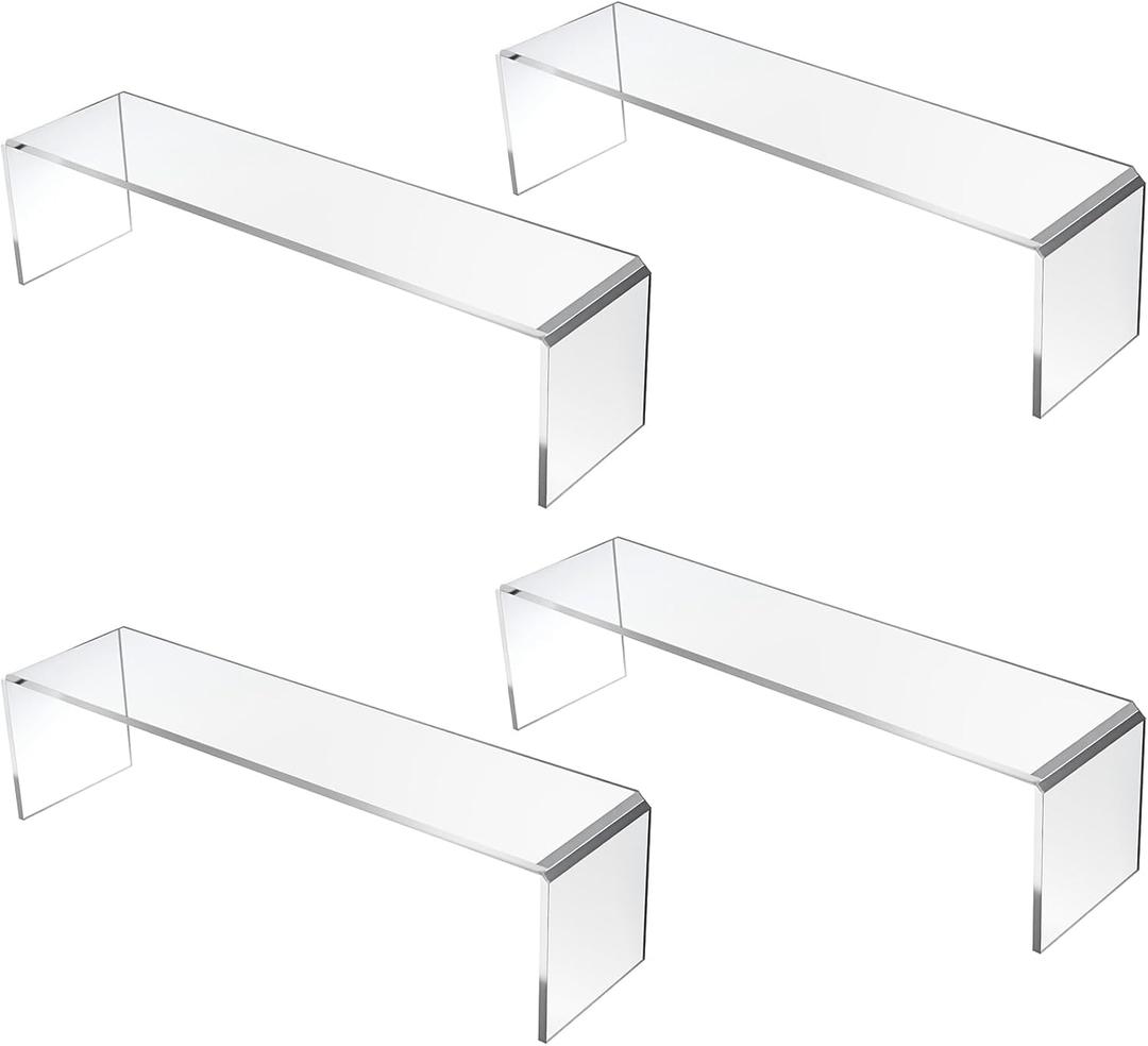 4 Pack Acrylic Risers Display Stands, Acrylic Shelf Riser Display Risers, Spice Rack for Dishes, Spices, Soda Cans and Bottles12.4 x 4 x 4.6 inch