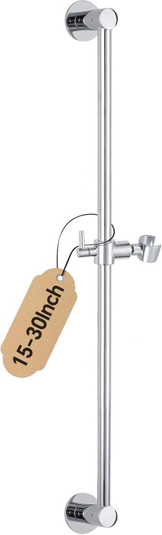 Shower Slide Bar Adjustable Handheld Shower Head Holder Wall Mount - 30inch All-Metal Shower Head Slide Bar Compatible with Bathroom Drill Free Glue Installation - Polished Chrome