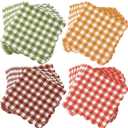 Dinifee 240 Pcs Scalloped Cocktail Napkins Bulk 5 x 5 Inch Gingham Plaid Paper Napkins Disposable Gradient Color Decorative for Wedding Birthday Bridal Anniversary Party Supplies(Fall)