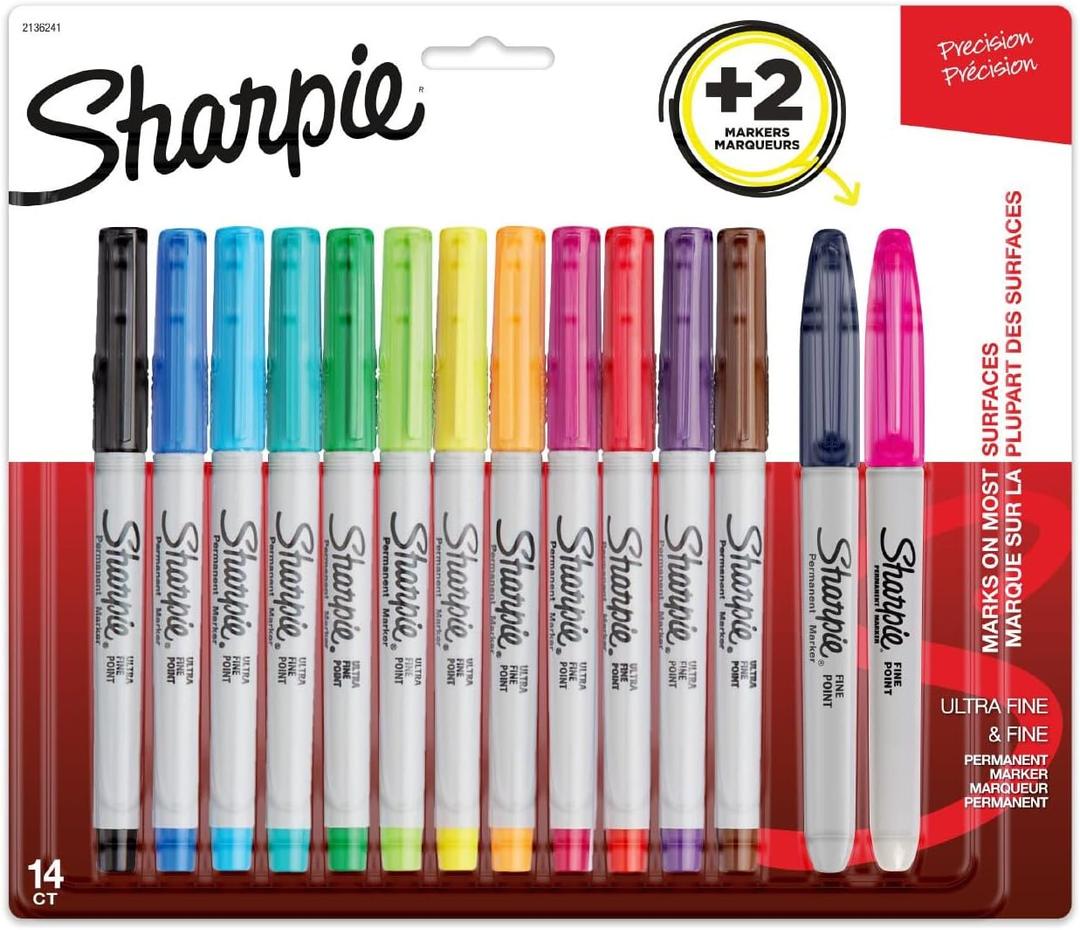 Sharpie Ultra Fine Permanent Marker Set - 12 Assorted Ultra Fine Markers plus 2 Fine Point Markers