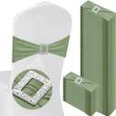 VitalCozy 100 Pcs Spandex Chair Sashes with Square Buckle Slider Stretch Chair Cover Band Universal Elastic Ties Straps Bows for Wedding Banquet Event Party Decoration(Sage Green)