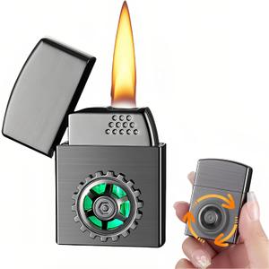 NINSI Smart Lighter with 4 Ignition Methods, Voice Activated Soft Flame Butane Lighter, Refillable Lighters, Gear Turntable (Brushed Black, Without Fuel)