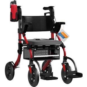 BigAlex Rollator Walker with Seat,2 in 1 Rollator Walker Transport-Wheelchair,10" All-Terrain Wheels for Outdoor & Indoor Use,Walker for Seniors with Wider Seat,Walker Wheelchair Combo-Lightweight,Red