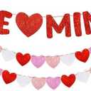 Fulmoon Pre Strung Valentines Decor Glitter Valentine's Day Banner Glitter Heart Garland Banner, for Valentines Decorations, Anniversary, Wedding, Engagement Party, and Home Decor (Be Mine)