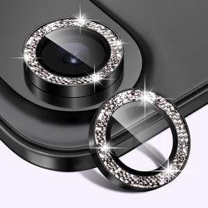 Matekxy for iPhone 17 Air Camera Lens Protector Glitter - Cute Girly Metal Individual Bling Ring Cover for Women, 9H Anti-Scratch Tempered Glass with Aluminum Edging, Space Black