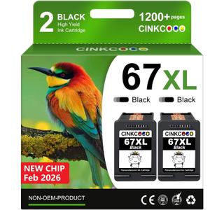 67XL Replacement for Hp 67xl Black Ink Cartridge Works for HP DeskJet 2755e 2700 2855e 2800 4155e 4255e 2755 2852e Envy 6055e 6000 6455e (2 Black)