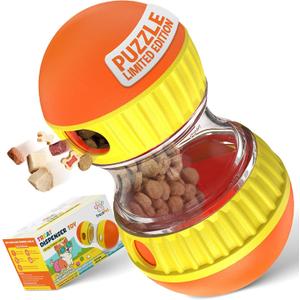 Dog Treat Dispenser Toy interactive-Treat puzzle toys for dogs mental stimulation-puzzle feeder dog & cognitive toys for dogsDurable stimulating dog toys for Boredom-Limited Treat Dispensing Dog Toys (yellow/orange)