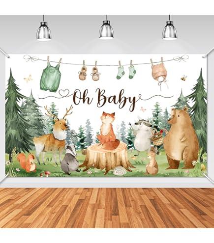 Baby Shower Backdrop Banner Set, Jungle Animal “Oh Baby” Photography Background, Forest Theme Party Decoration Supplies, 2pcs, 72 x 44 in and 82 x 60 in