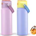 2 PACK 18 OZ Water Bottle for Kids, Stainless Steel Double Insulated Sports Water Bottle, Leak Proof Straw Cup for School, Gifts and Travel, BPA Free (Light Pink, Purple)