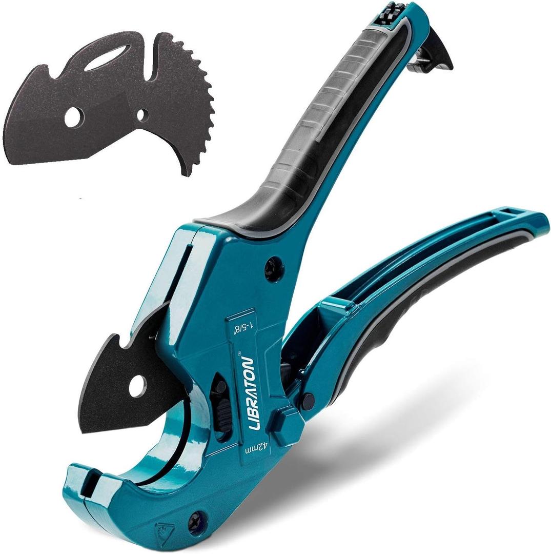 Libraton PVC Cutter 1-5/8", PVC Pipe Cutter, Ratcheting PVC Cutter with Replacement Blade, Plastic Pipe Cutter, ABS Cutter for PVC, PEX PPR Plastic Pipes, Hoses and Plumbing Pipes