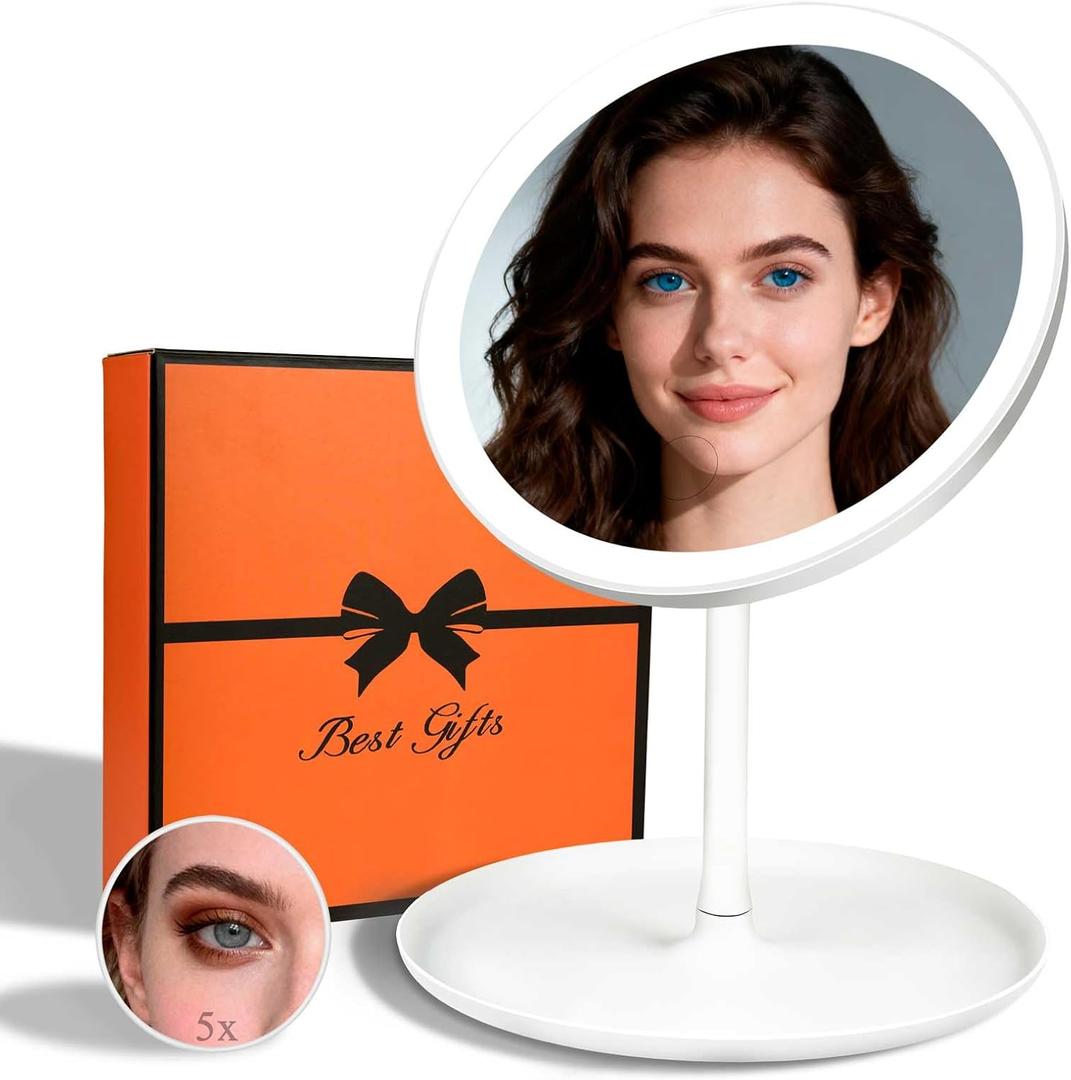 Mirror for Desk with Lights - Portable Detachable Small Travel Mirror with Lighting, Makeup Mirror Vanity Mirror for Bedroom, Led Light Up Mirror Gift for Women