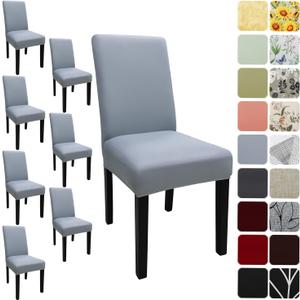 Dining Room Chair Covers Set of 8, Stretch Solid Color Parsons Chair Slipcovers Spandex Removable Washable Kitchen Chair Protector Cover for Dining Room, Hotel, Ceremony(Light Grey)