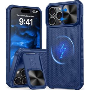 Magnetic for iPhone 16 Pro Max Case,[Compatible with Magsafe][Slide Camera Cover][Kickstand][Military Grade Protection] Shockproof Rugged Case for iPhone 16 Pro Max,Blue