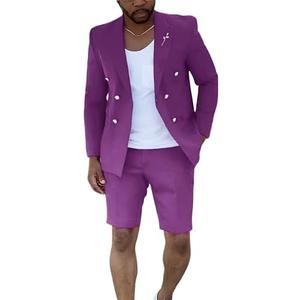 Shorts Suits for Men 2 Piece Slim Fit Double Breasted Mens Shorts Suit Set Casual Prom Summer Beach Wedding Tuxedos, L