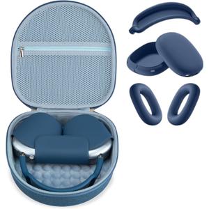 3 in 1 Silicone Cover and Case for Apple Airpods Max Headphones, AirPods Max 2/ Airpods Max Hard Case and Anti-Scratch Ear Pad Case/Ear Cups/Headband Covers Accessories (Blue)