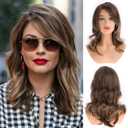 Sallcks Womens Short Brown Wig with Side Bangs Mid Length Natural Wavy Synthetic Hair Wig for Daily Party Halloween