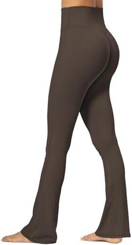 Sunzel No Front Seam Mini Flare Leggings for Women, Invisible Butt Scrunch Flared Yoga Pants with Tummy Control Small, Seal Brown 
