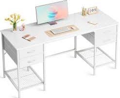 Huuger 55 Inch Computer Desk with 4 Drawers, Office Desk with Mesh Shelf, Gaming Desk, Large Storage, Writing Desk Work Desk for Home Office, Study, Bedroom, Work from Home, White