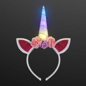 FlashingBlinkyLights Light Up Unicorn Headband with Ears, Flowers & Magical Color Changing LED Horn